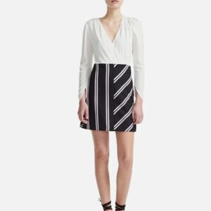 Maje | Cream Black Striped Faux Wrap Dress Size 4